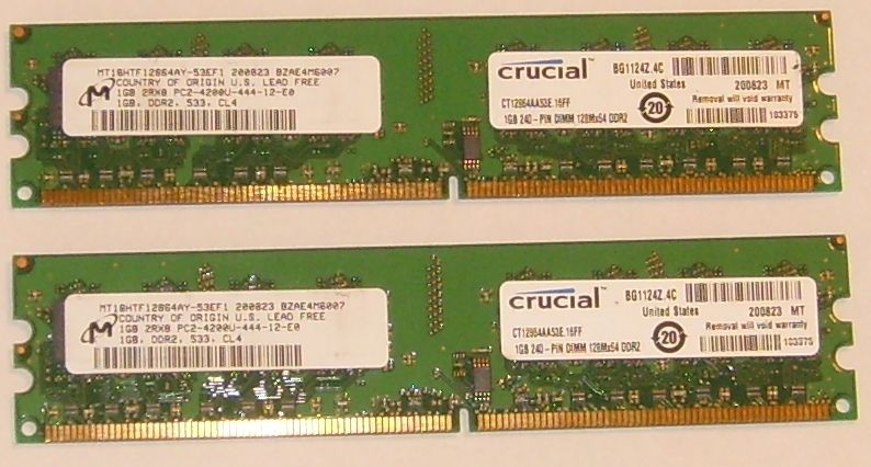   2GB Micron 2RX8 PC2 4200U 444 12 E0 Non ECC, Low Density, Unbuffered