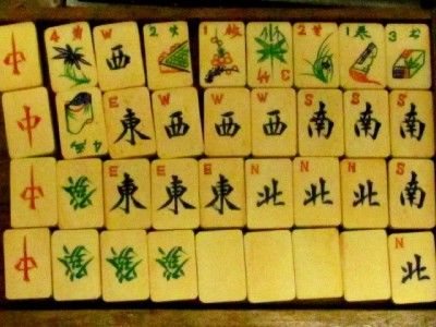 Vintage 1923 Ox Bone & Bamboo Mahjong Mah Jongg RARE Set  