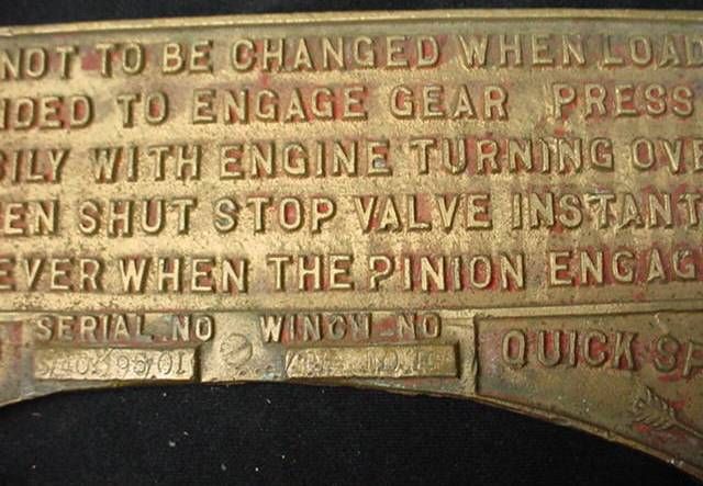   Antique Bronze Winch Instruction Plaque Sign Nautical Boat Ship RH #10