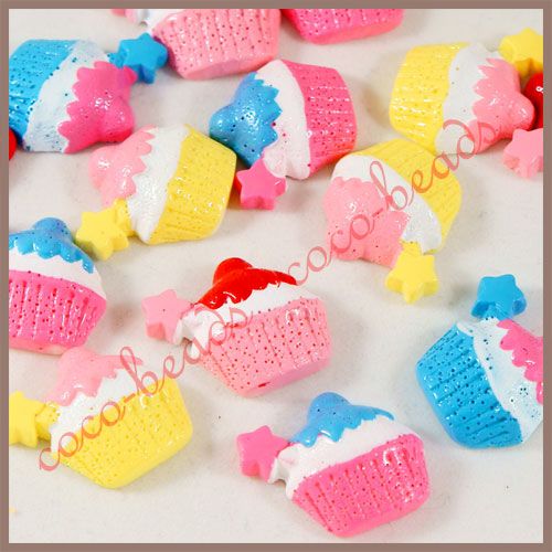 25mm 12pc Kawaii Sweet Cupcake Cake Bling Flatback Lucite Resin 