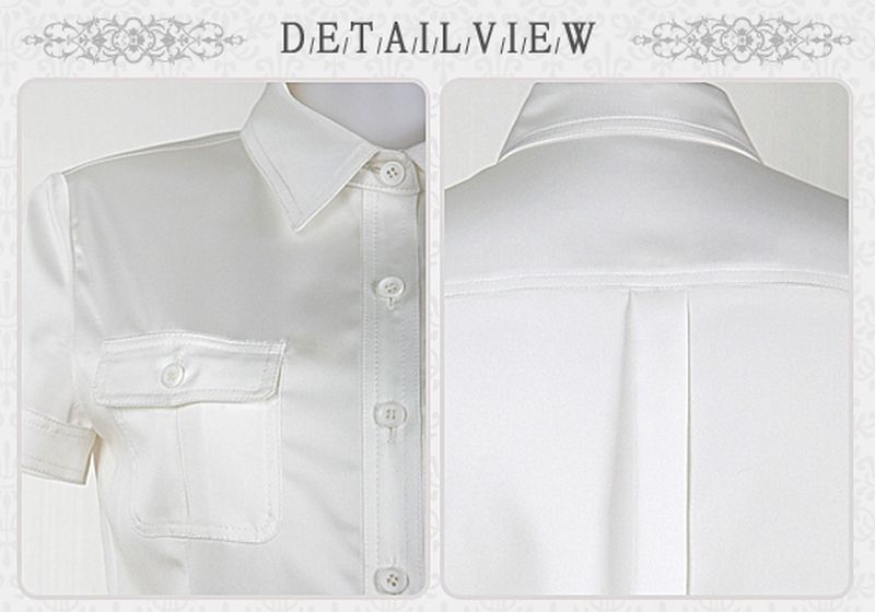 New Woman`s Fashion white short sleeves blouse with stitch pocket size 