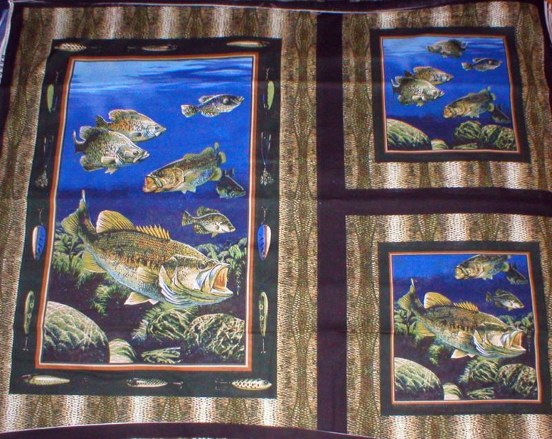 BASS FISH~WALL HANGING & 2 PILLOW PANELS~COTTON FABRIC  