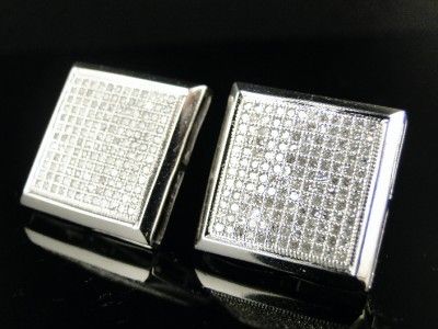 WHITE GOLD MENS BEZEL PAVE DIAMOND STUD EARRINGS 16 MM  