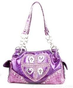 WESTERN PURPLE RHINESTONE CROSS HEART PURSE HANDBAG  