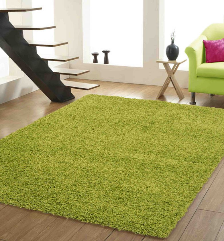 NEW CONTEMPORARY LARGE LIME GREEN SHAGGY RUG 110 X 160  