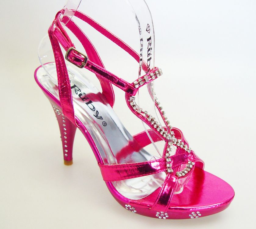 Luxury Fuchsia Rhinestone Wedding Prom Party Shoes  