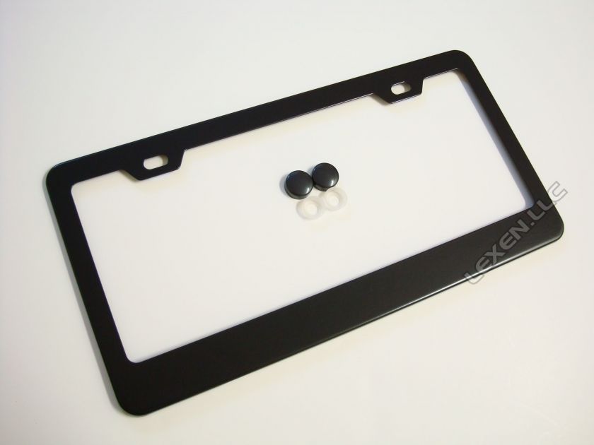 BLACK METAL LICENSE PLATE FRAME + SCREW CAPS g#bf  