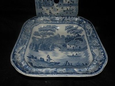   STAFFORDSHIRE BLUE TRANSFERWARE WILD ROSE COVERED VEGETABLE W/ LINER