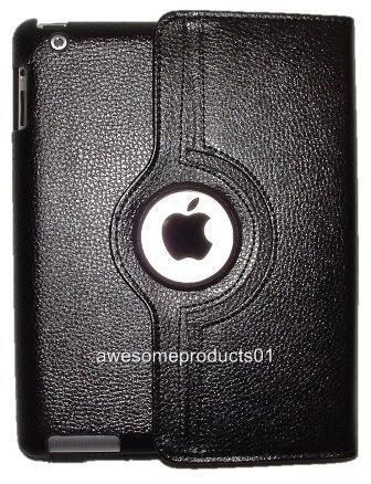 New ipad 2 360° Swivel Rotating Magnetic Black Case Cover With Stand 