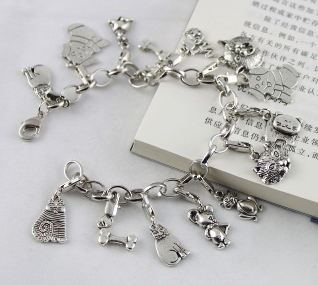 Tibetan Silver Dog & Cat Charm Bracelets  