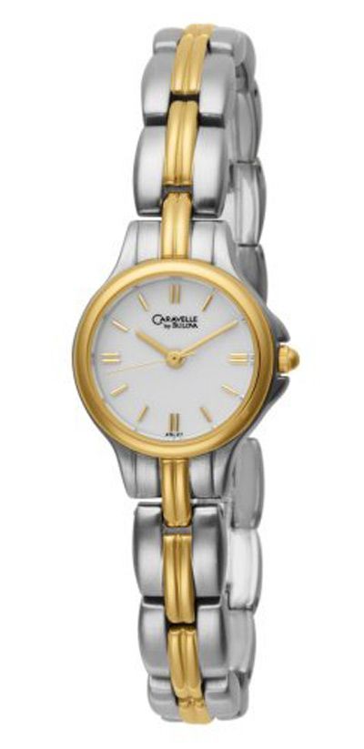   CARAVELLE by BULOVA Ladies Analog Watch Two Tone Bracelet White  