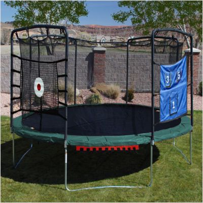 15 ROUND GREEN TRAMPOLINE + NET ENCLOSURE & GAMES  