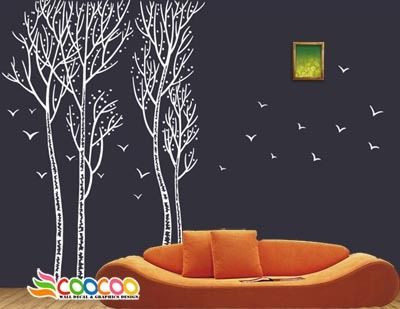 Wall Decor Decal Sticker vinyl large birch tree trunk  