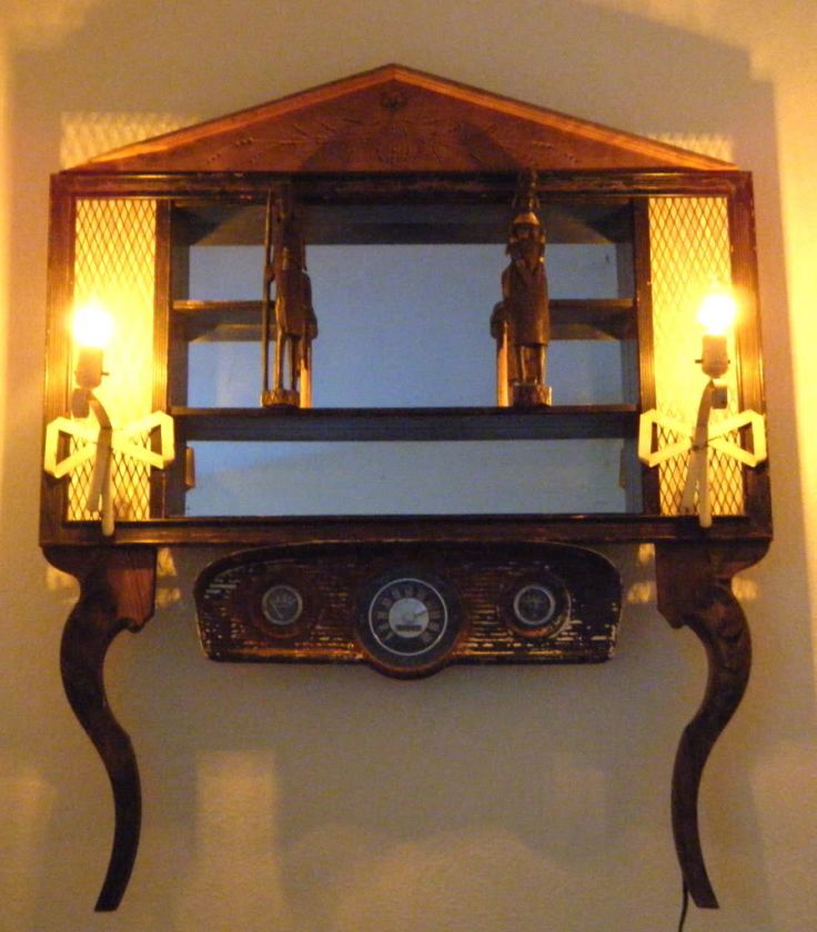   BOHEMIAN MIRROR WALL SHELF WITH LAMPS FIGURES TRUCK DASH  