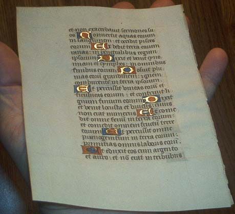 C1470 VERY RARE VELLUM MANUSCRIPT PSALTER BIBLE LEAF/ILLUMINATED W 