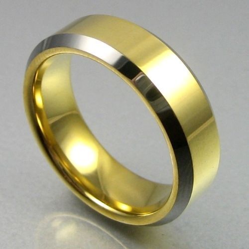 7MM TUNGSTEN 18K GOLD MENS RING WEDDING BAND SIZE 7 13  