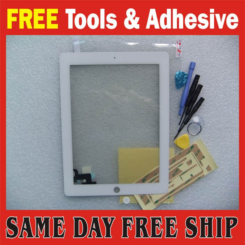 white Touch Screen Glass Digitizer+3M Adhesive Tape Sticker For iPad 2 